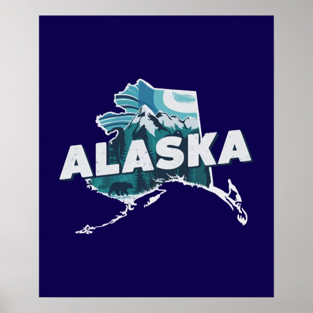 Retro Alaska Scenic Silhouette Poster (Front)