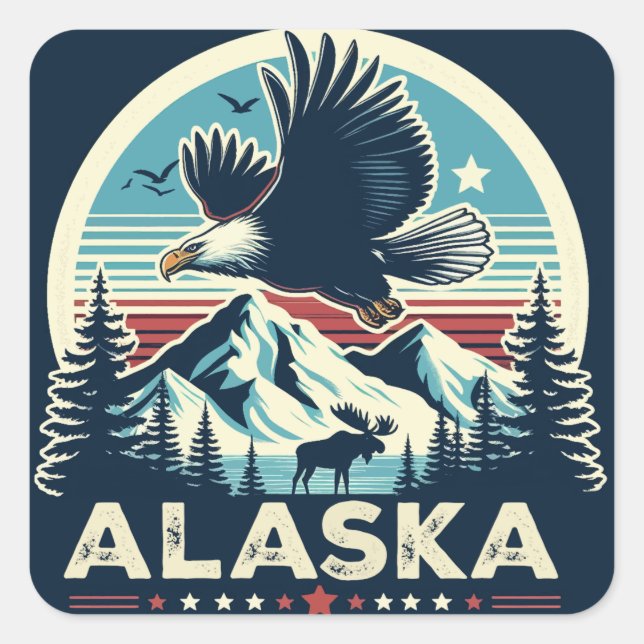 Retro Alaska Square Sticker (Front)