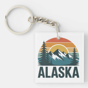 Retro Alaska Sunset Adventure Key Ring