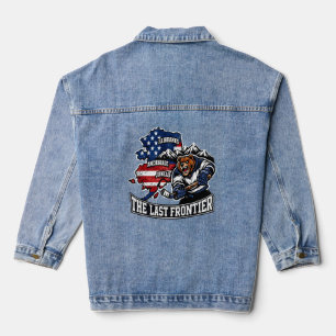 Retro Alaska The Last Frontier Ice Hockey Bear Map Denim Jacket