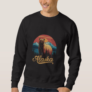 Retro Alaskan Brown Bear And Mountain Sunset Desig Sweatshirt