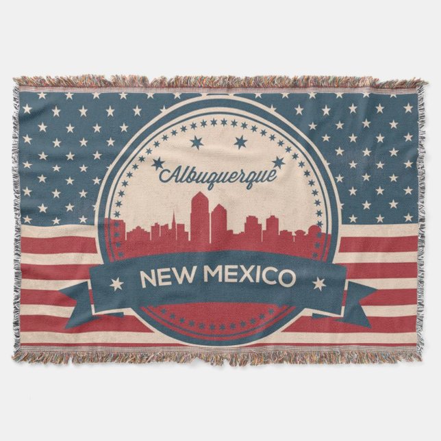 Retro Alberquerque New Mexico Skyline Throw Blanket (Front)