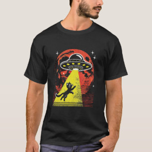 Retro Alien Beam UFO Cat Abduction Cosmic Space Ca T-Shirt