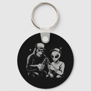 Retro Alien Bigfoot Cheers Funny Paranormal Drinki Key Ring