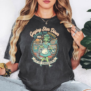Retro Alien Diner Waitress Serving Burger T-Shirt