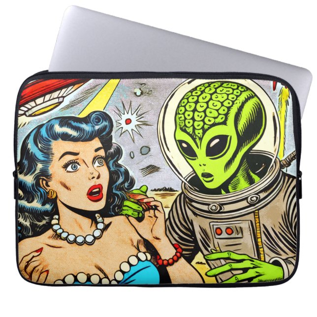 Retro Alien Science Fiction Comics Laptop Sleeve (Front)