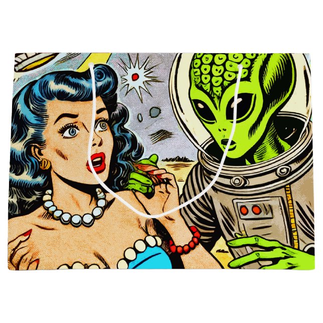 Retro Alien Science Fiction Comics Large Gift Bag (Front)