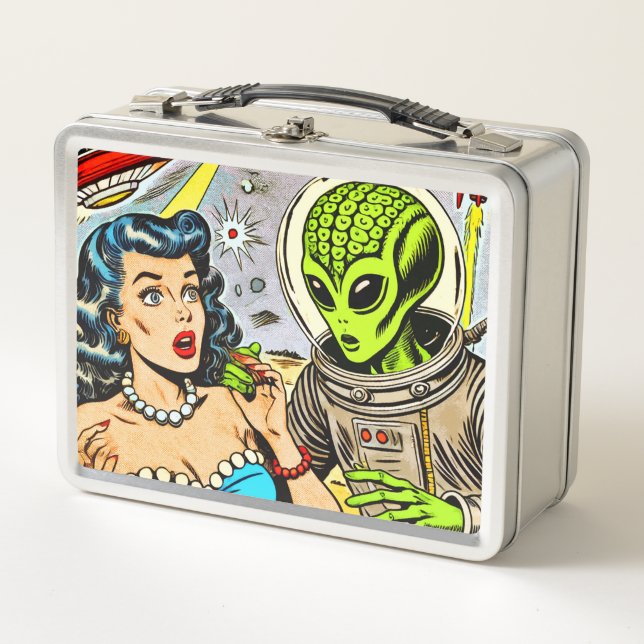 Retro Alien Science Fiction Comics Metal Lunch Box (Front)