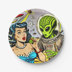 Retro Alien Science Fiction Comics Paper Plate