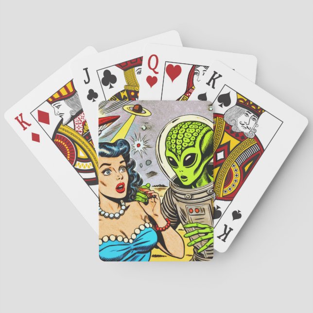 Retro Alien Science Fiction Comics Playing Cards (Back)