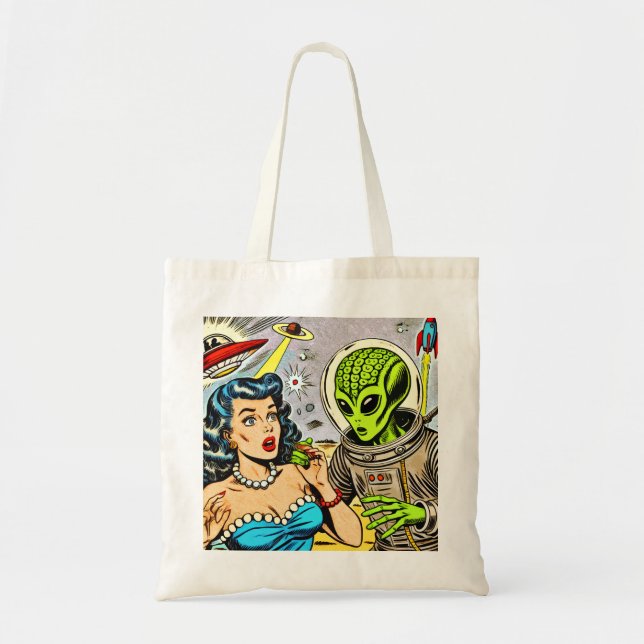 Retro Alien Science Fiction Comics Tote Bag (Front)