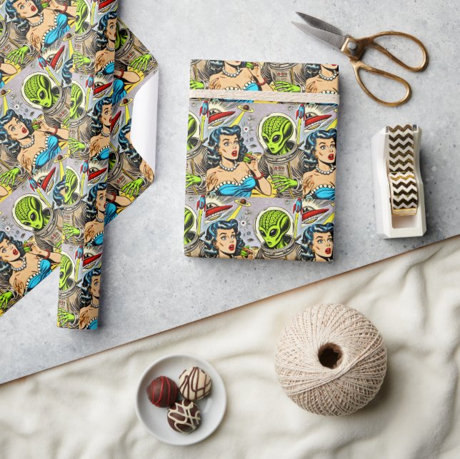 Retro Alien Science Fiction Comics Wrapping Paper (Crafts)