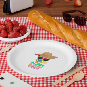 Retro Alien Summer Beach Vibes Paper Plate