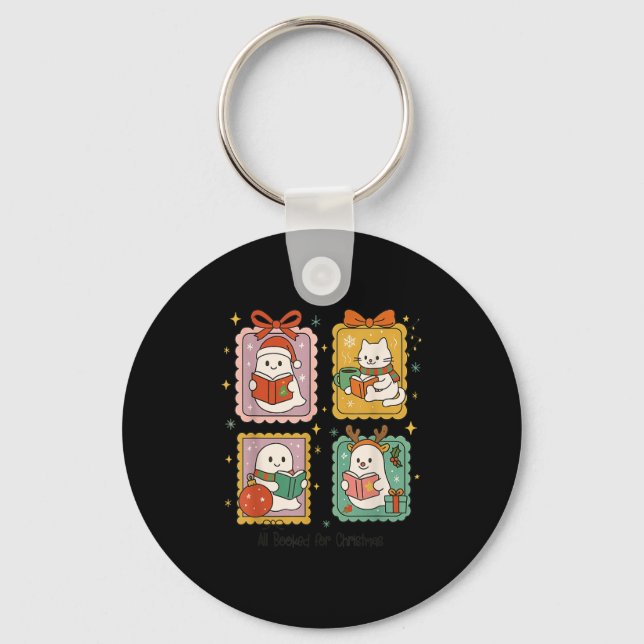 Retro All Booked For Christmas Frame Cute Ghost Re Key Ring (Front)