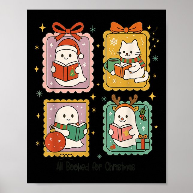Retro All Booked For Christmas Frame Cute Ghost Re Poster (Front)
