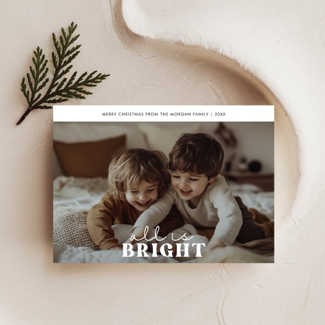 Retro All Is Bright Christmas Cute Kids Fun Photo Holiday Card (Creator Uploaded)