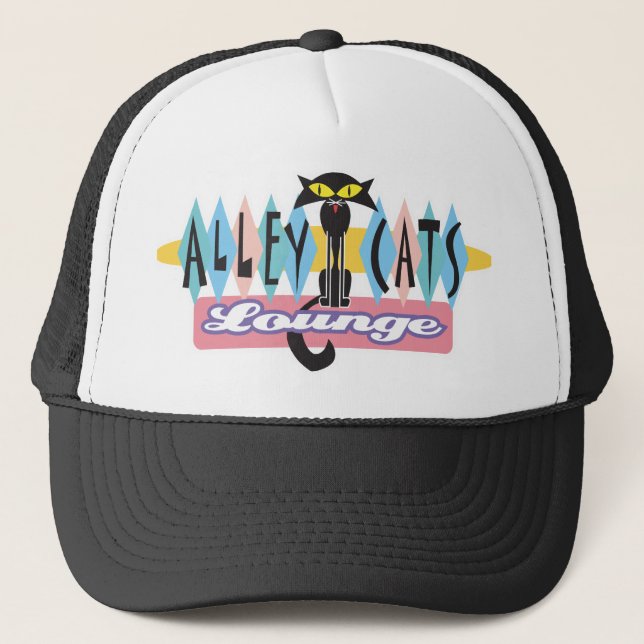 retro alley cats lounge sign trucker hat (Front)