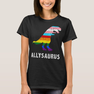 Retro Allysaurus Dinosaur Rainbow LGBT Trans Gay L T-Shirt