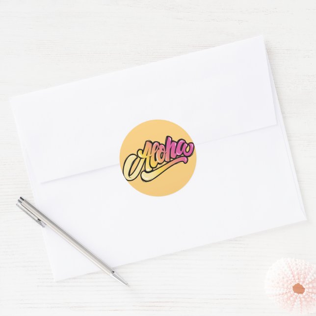 Retro ALOHA Happy quotes square sticker (Envelope)