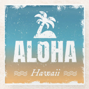Retro Aloha Hawaii Glass Coaster