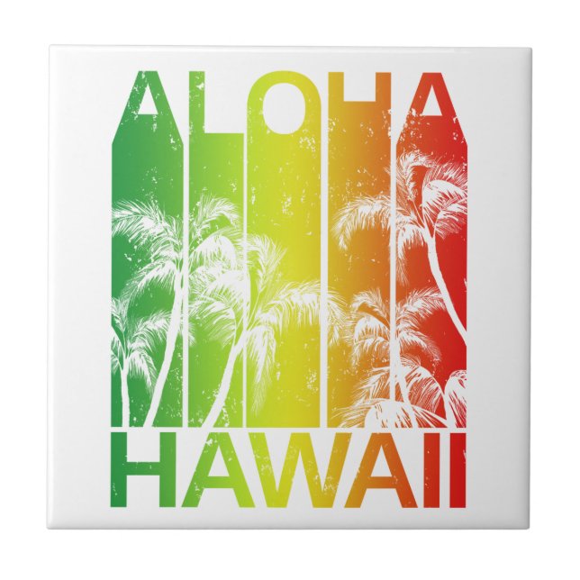 Retro Aloha Hawaii Islands Ceramic Tile (Front)