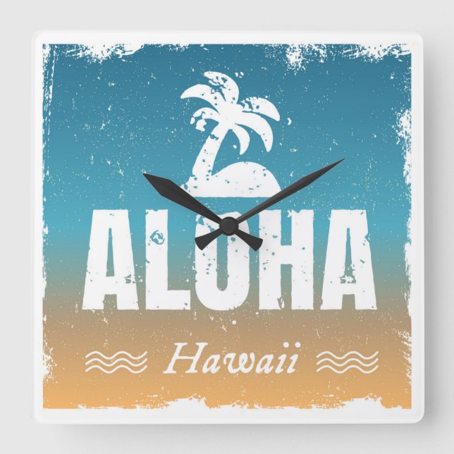 Retro Aloha Hawaii Square Wall Clock (Front)