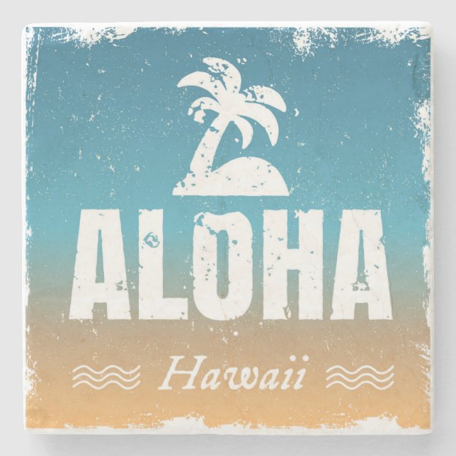 Retro Aloha Hawaii Stone Coaster (Front)