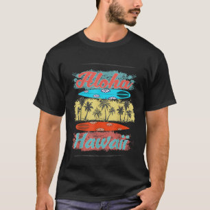 Retro Aloha Hawaii Surfboard Design Palm Trees Sur T-Shirt