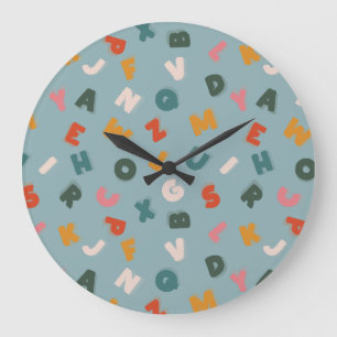 retro alphabet soup kids large clock