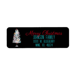Retro Aluminium Christmas Tree Return Address Label