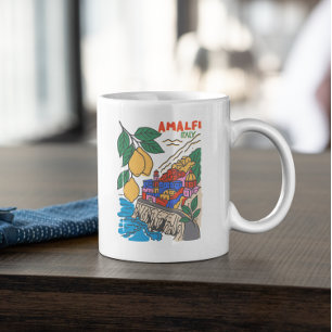 Retro Amalfi Italy Mediterranean Art Handdrawn Coffee Mug