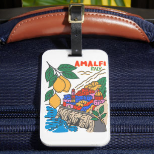 Retro Amalfi Italy Mediterranean Art Handdrawn  Luggage Tag