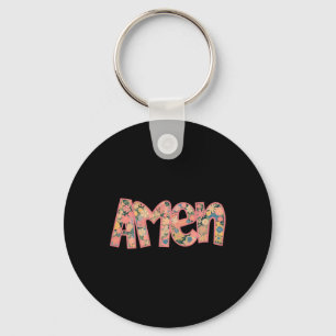 Retro Amen Floral Coquette Bow Jesus Girl Women Ha Key Ring