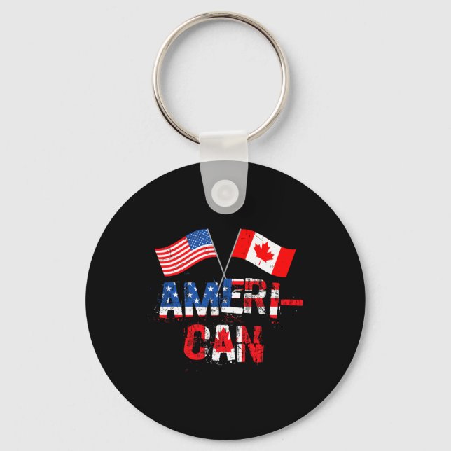 Retro Ameri-can Canada Usa Flag Patriotic Canadian Key Ring (Front)
