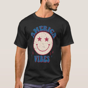 Retro America Vibes  Women Girl Happy Face Pink Le T-Shirt