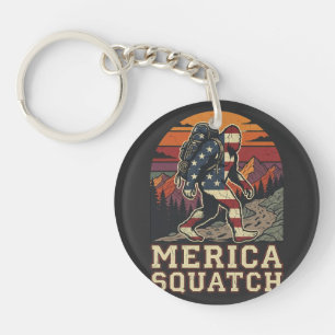Retro American Bigfoot Sasquatch Nature Key Ring