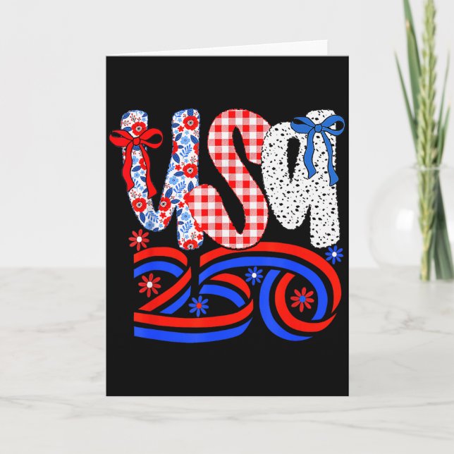 Retro American Coquette Bow 250 Flag Tee, 4th Of J Card (Front)