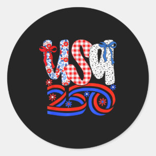 Retro American Coquette Bow 250 Flag Tee, 4th Of J Classic Round Sticker