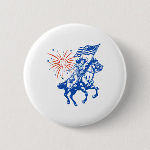 Retro American Cowgirl Horse 4th Of July Usa Flag 6 Cm Round Badge