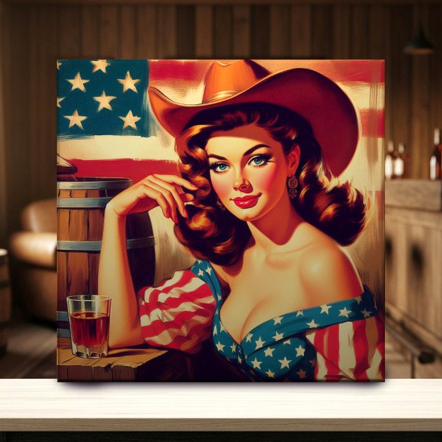 Retro American Cowgirl Pinup Ceramic Tile (Creator Uploaded)
