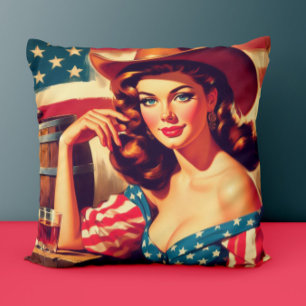 Retro American Cowgirl Pinup Cushion