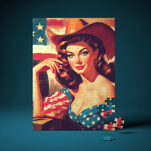 Retro American Cowgirl Pinup Jigsaw Puzzle