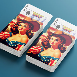 Retro American Cowgirl Pinup Playing Cards