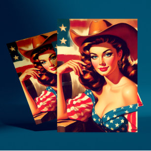 Retro American Cowgirl Pinup Postcard