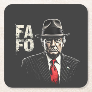 Retro American Donald Trump FAFO USA Flag Patriot Square Paper Coaster