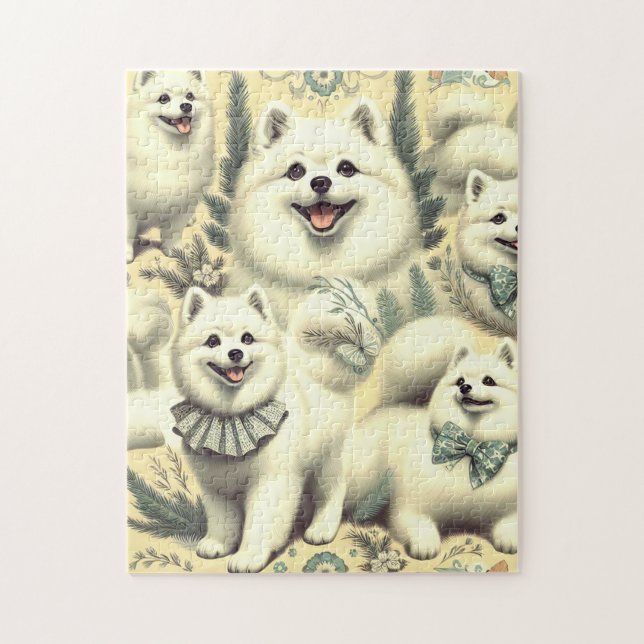 Retro American Eskimo Illustration Jigsaw Puzzle (Vertical)