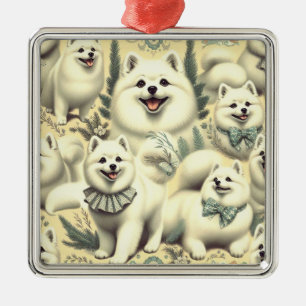 Retro American Eskimo Illustration Metal Ornament