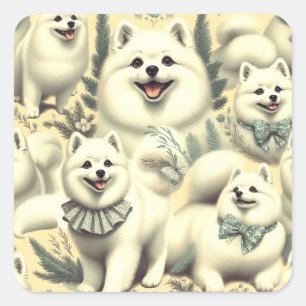 Retro American Eskimo Illustration Square Sticker