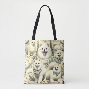 Retro American Eskimo Illustration Tote Bag