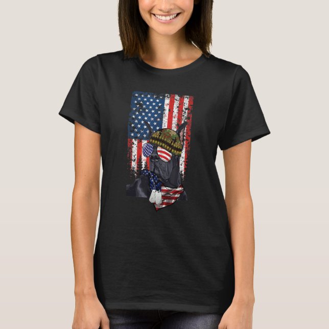 Retro American Flag 4th of July Great Dane Veteran T-Shirt (Front)